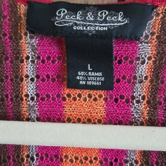 🚦3for$15🚦Peck & Peck Multicolor Open Knit Cardigan Size L - Picture 2 of 5